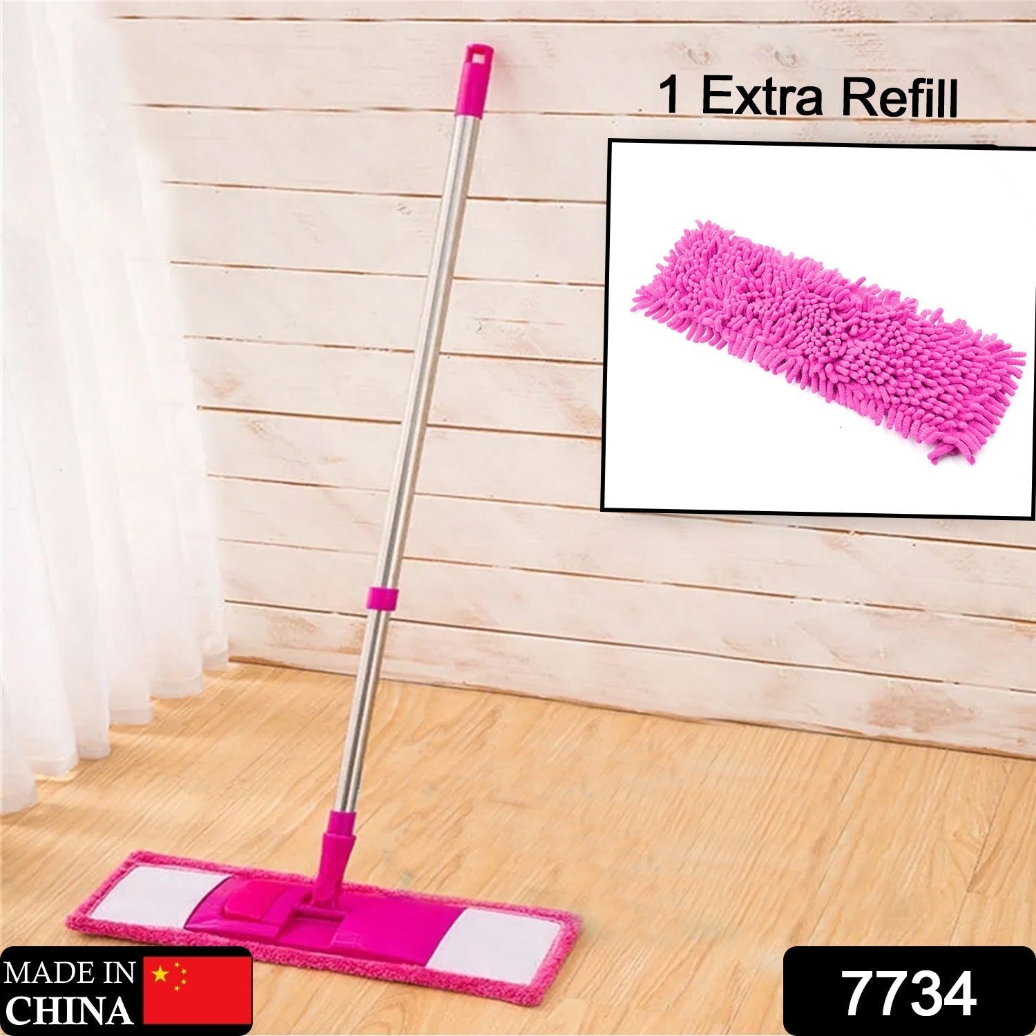 7734 Wet and Dry Cleaning Flat Microfiber Floor Cleaning Mop with Extra Refill & Steel Rod Long Handle Dry Mop microfiber mop refill (123cmx47cm)