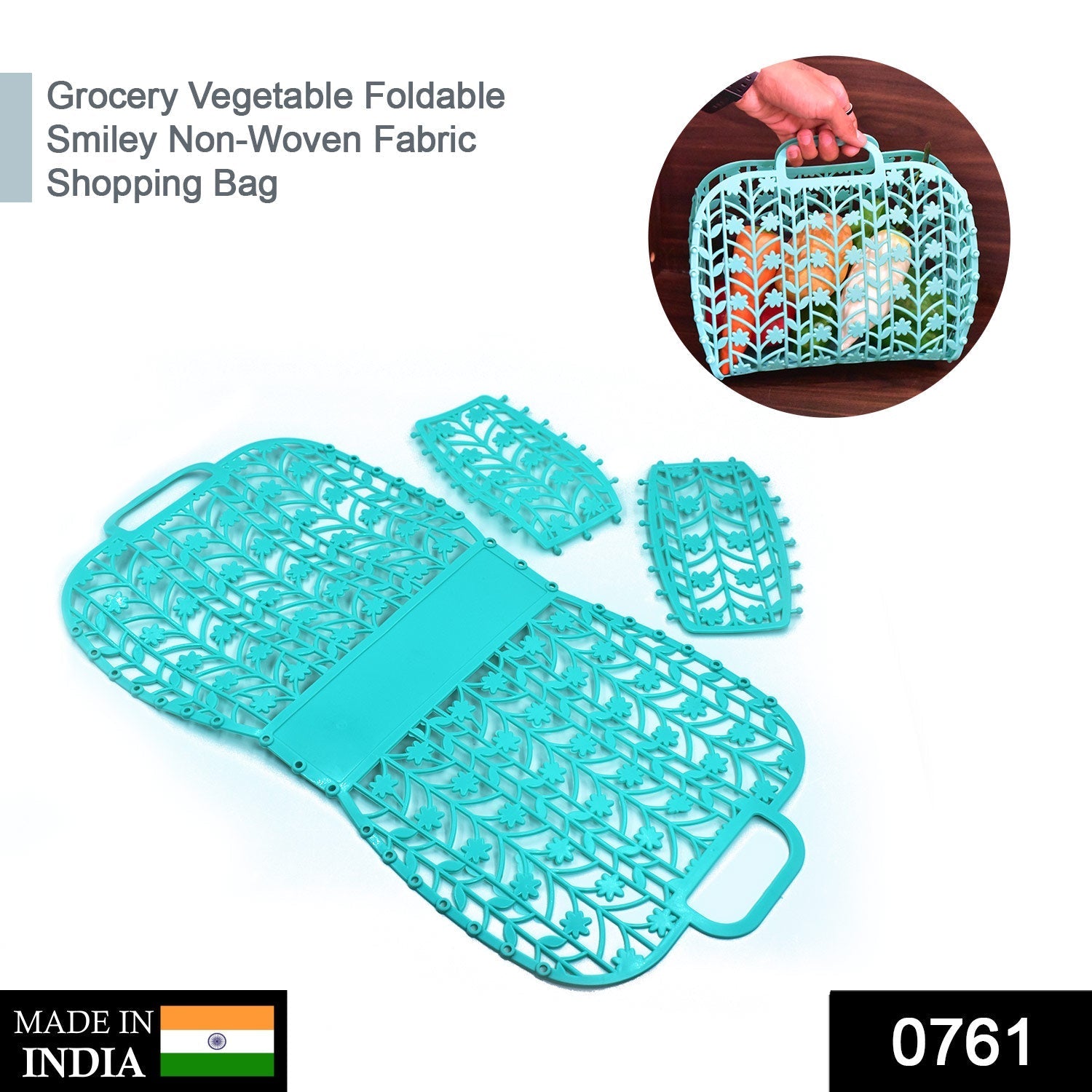 0761 Grocery Vegetable Foldable Smiley Non-Woven Fabric Shopping Bag DeoDap